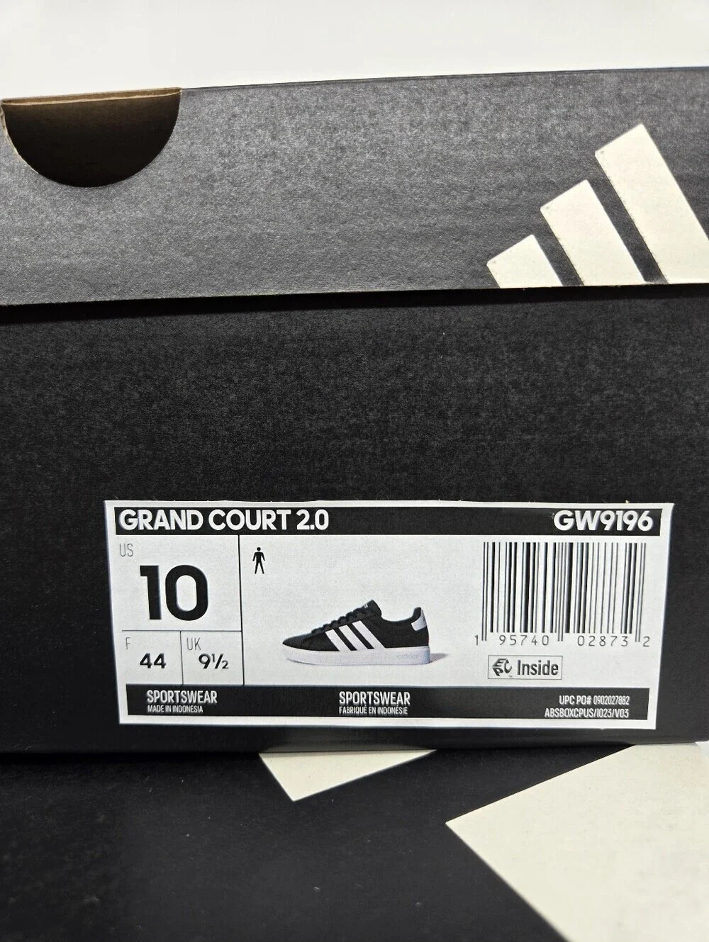 Adidas Men's Grand Court 2.0 GW9196 Black White Shoes Size 10 New